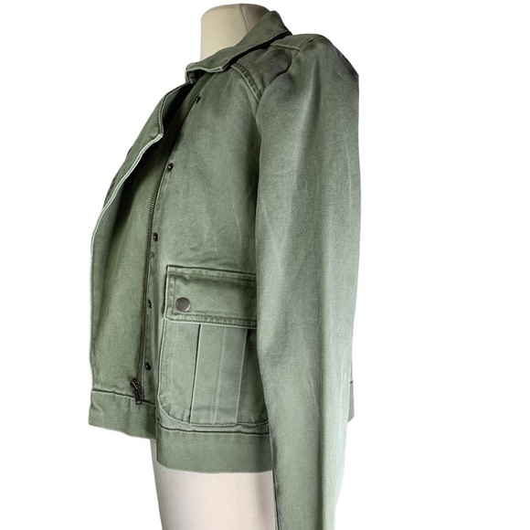 Jessica Simpson Fatigue Green Crop Denim Jacket Snaps & Zip Closure New Sz Small - Picture 9 of 16